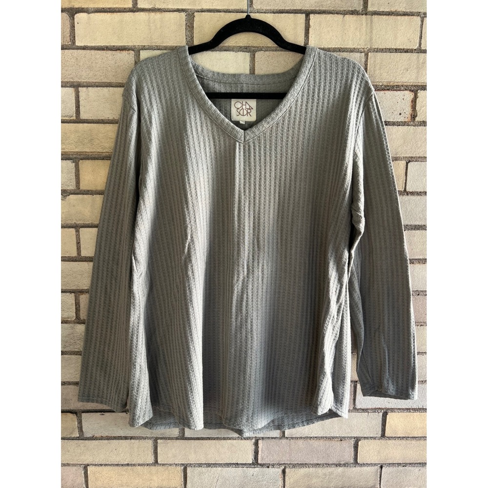 Chaser Sage Green V-Neck Waffle Thermal Long Sleeve Top Size XL
